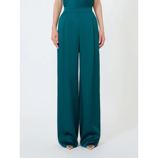 Max Mara Alpaca Envers Satin Palazzo Trousers in Oil Green | Wide leg pants | Coveti