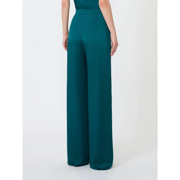 Max Mara Alpaca Envers Satin Palazzo Trousers in Oil Green | Wide leg pants | Coveti