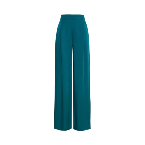 Max Mara Alpaca Envers Satin Palazzo Trousers in Oil Green | Wide leg pants | Coveti