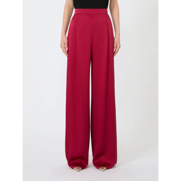 Max Mara Alpaca Envers Satin Palazzo Trousers in Ruby | Wide leg pants | Coveti