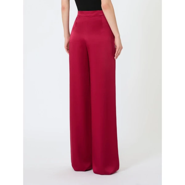 Max Mara Alpaca Envers Satin Palazzo Trousers in Ruby | Wide leg pants | Coveti