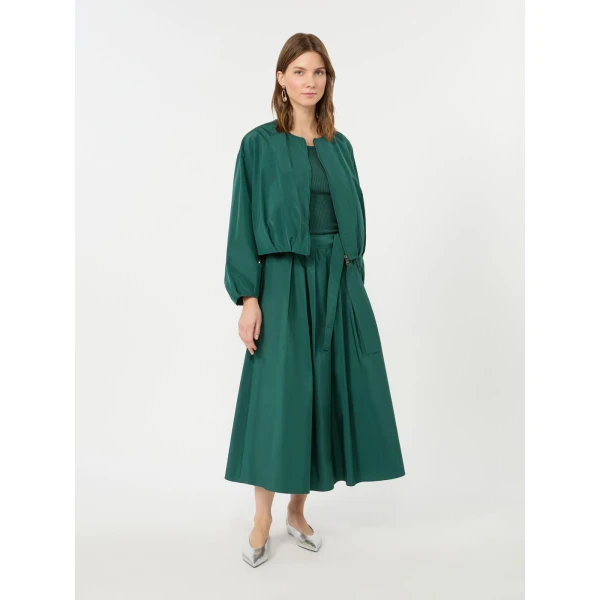 Max Mara Alpaca Pleated Cotton-Blend Taffeta Skirt in Dark Green | Pleated Skirts | Coveti