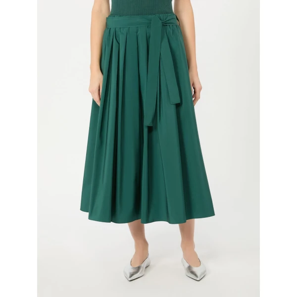 Max Mara Alpaca Pleated Cotton-Blend Taffeta Skirt in Dark Green | Pleated Skirts | Coveti