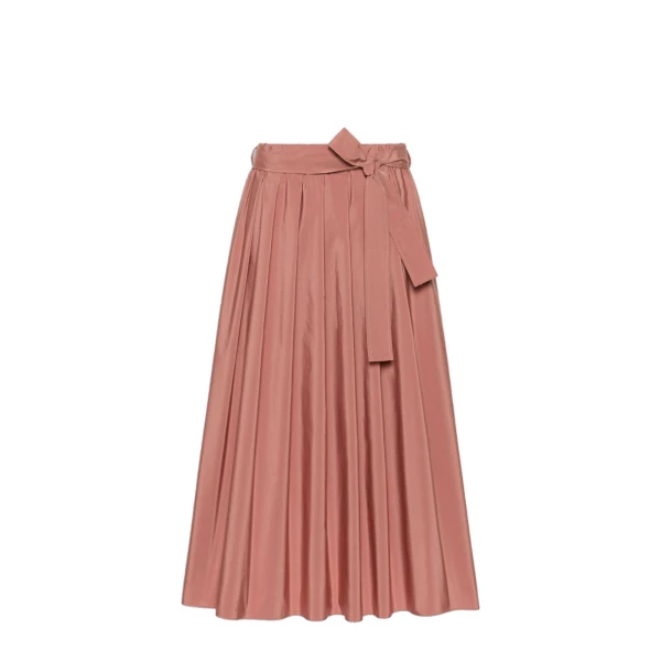Alpaca Pleated Cotton-Blend Taffeta Skirt in Terra Cotta