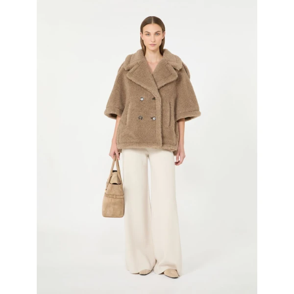 Max Mara Alpaca and Cashmere Teddy Cape in Beige Golden | Coats | Coveti