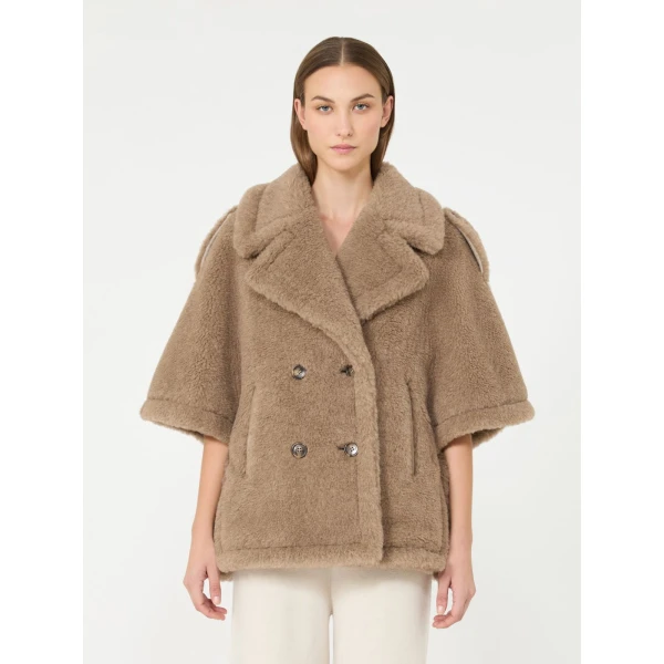 Max Mara Alpaca and Cashmere Teddy Cape in Beige Golden | Coats | Coveti