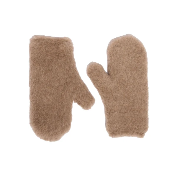 Max Mara Alpaca and Cashmere Teddy Mittens in Beige Golden | Gloves | Coveti
