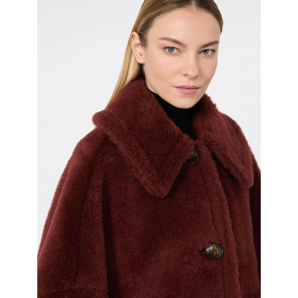 Max Mara Alpaca and Wool Teddy Boxy Cape in Rust | Coats | Coveti