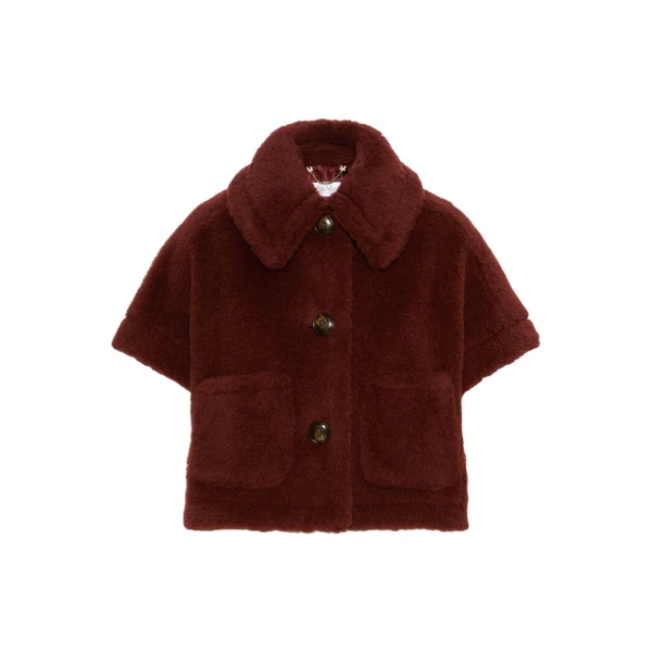 Alpaca and Wool Teddy Boxy Cape in Rust