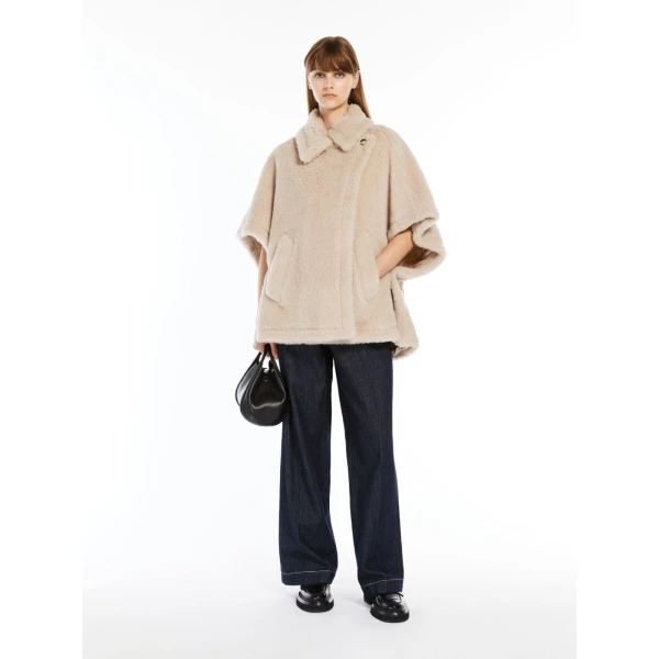 Max Mara Alpaca and Wool Teddy Cape in Beige | Coats | Coveti