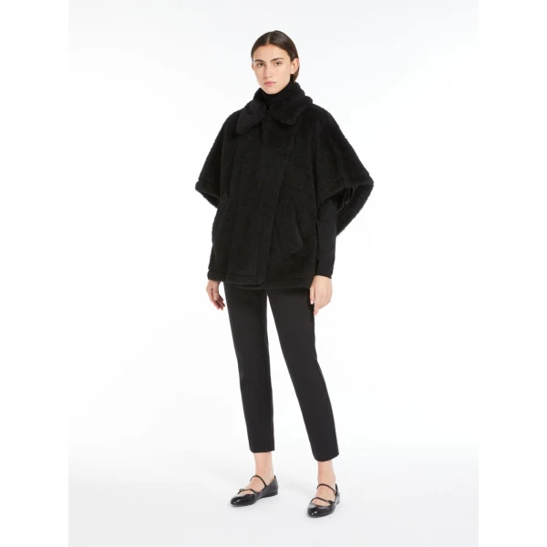 Max Mara Alpaca and Wool Teddy Cape in Black | Coats | Coveti
