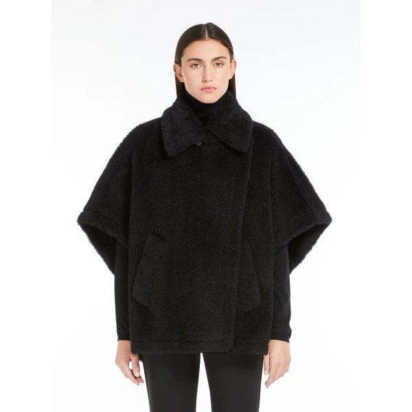 Max Mara Alpaca and Wool Teddy Cape in Black | Coats | Coveti