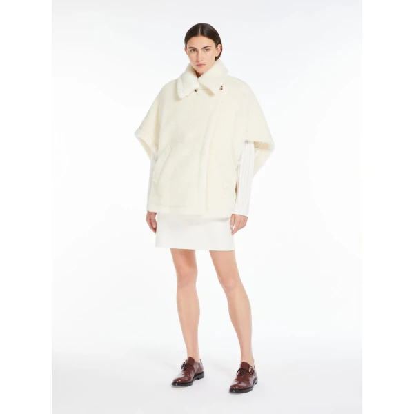 Max Mara Alpaca and Wool Teddy Cape in Optical White | Coats | Coveti