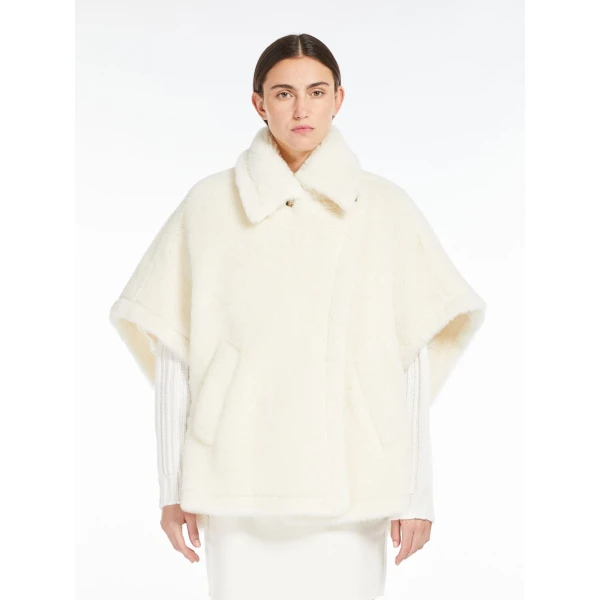 Max Mara Alpaca and Wool Teddy Cape in Optical White | Coats | Coveti