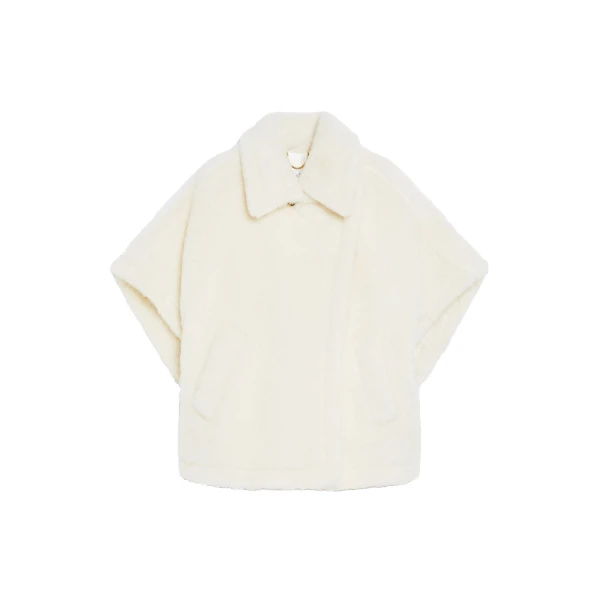 Alpaca and Wool Teddy Cape in Optical White