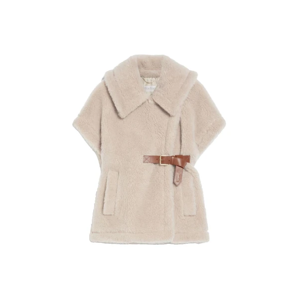 Alpaca and Wool Teddy Gilet Cape in Beige