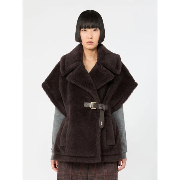 Max Mara Alpaca and Wool Teddy Gilet Cape in Brown | Coats | Coveti