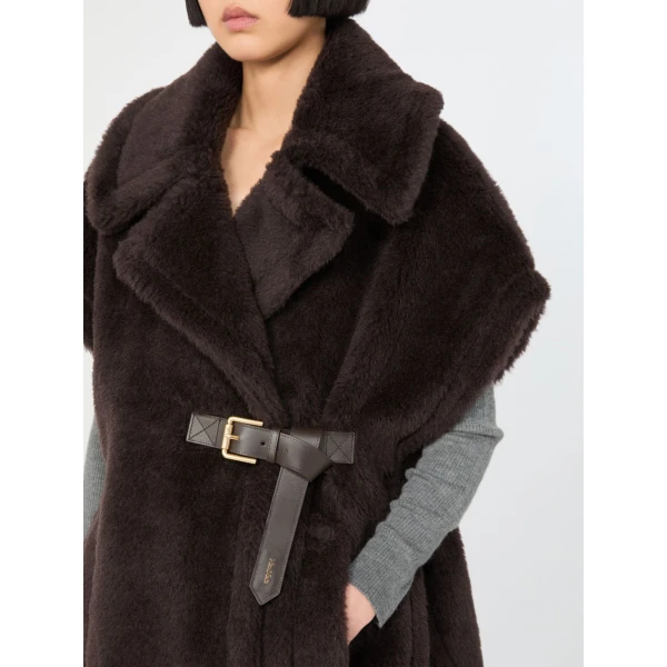 Max Mara Alpaca and Wool Teddy Gilet Cape in Brown | Coats | Coveti