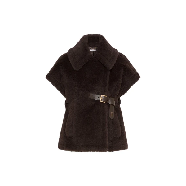 Max Mara Alpaca and Wool Teddy Gilet Cape in Brown | Coats | Coveti