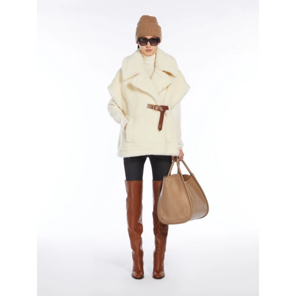 Max Mara Alpaca and Wool Teddy Gilet Cape in Optical White | Coats | Coveti