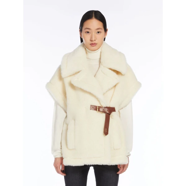 Max Mara Alpaca and Wool Teddy Gilet Cape in Optical White | Coats | Coveti