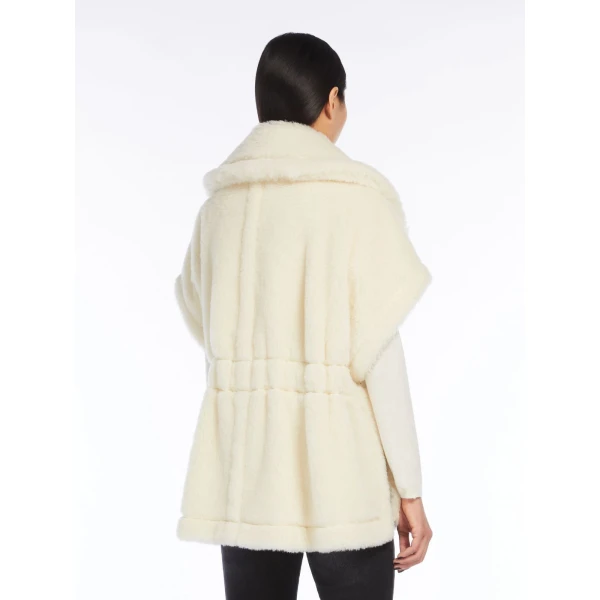 Max Mara Alpaca and Wool Teddy Gilet Cape in Optical White | Coats | Coveti