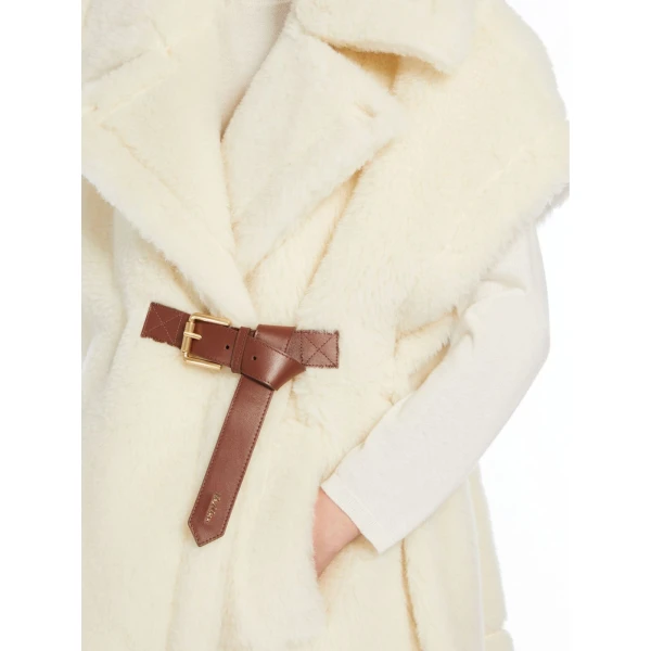 Max Mara Alpaca and Wool Teddy Gilet Cape in Optical White | Coats | Coveti