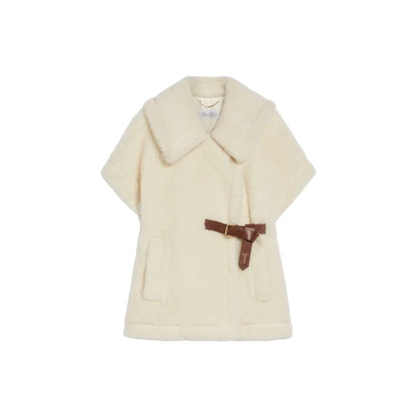 Alpaca and Wool Teddy Gilet Cape in Optical White