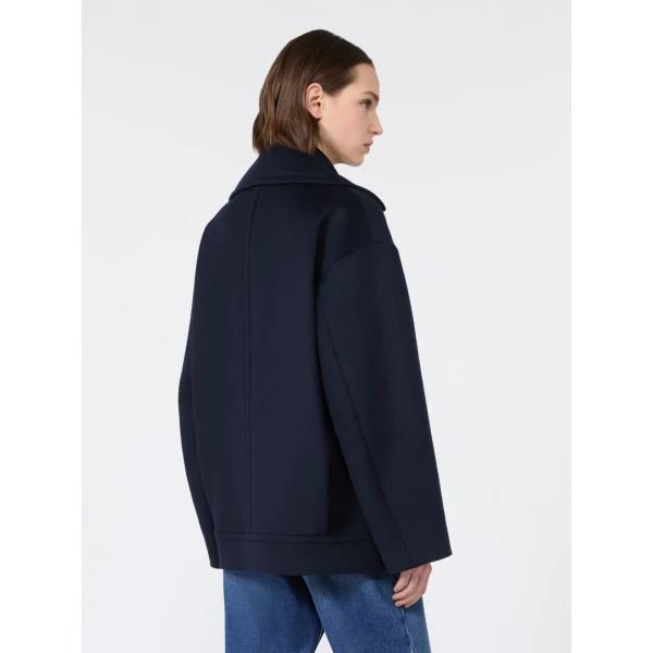 Max Mara Alpe Double-Breasted Wool Pea Coat in Navy | Wool Coat | Coveti