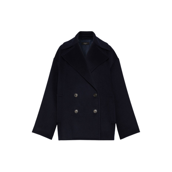 Max Mara Alpe Double-Breasted Wool Pea Coat in Navy | Wool Coat | Coveti
