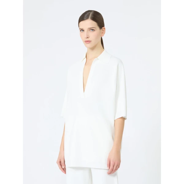 Max Mara Alpino Long Viscose Crepe Sweater in White | Sweaters | Coveti
