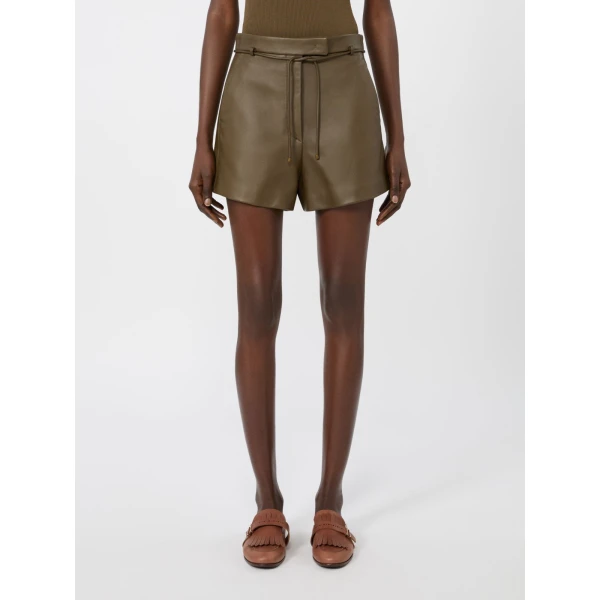 Max Mara Amaca Nappa Leather Shorts in Khaki | Shorts | Coveti