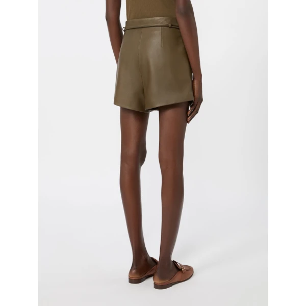 Max Mara Amaca Nappa Leather Shorts in Khaki | Shorts | Coveti