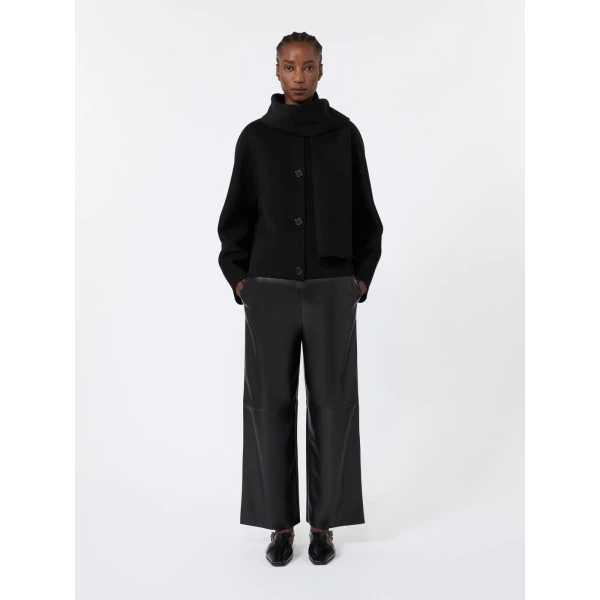 Max Mara Amati Coated Jersey Straight-Leg Trousers in Black | Tailored pants | Coveti