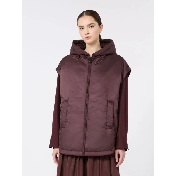 Max Mara Ambra Padded Hooded Water-Repellent Gilet in Bordeaux | Vests | Coveti