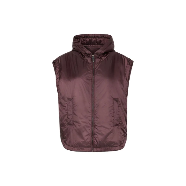 Max Mara Ambra Padded Hooded Water-Repellent Gilet in Bordeaux | Vests | Coveti