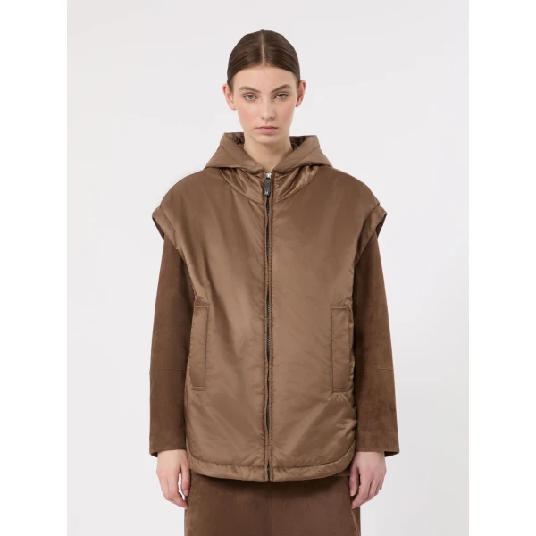 Max Mara Ambra Padded Hooded Water-Repellent Gilet in Mud | Vests | Coveti