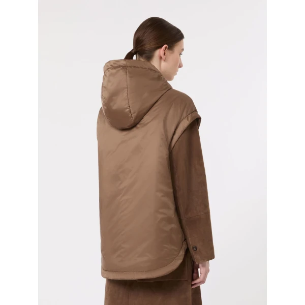 Max Mara Ambra Padded Hooded Water-Repellent Gilet in Mud | Vests | Coveti