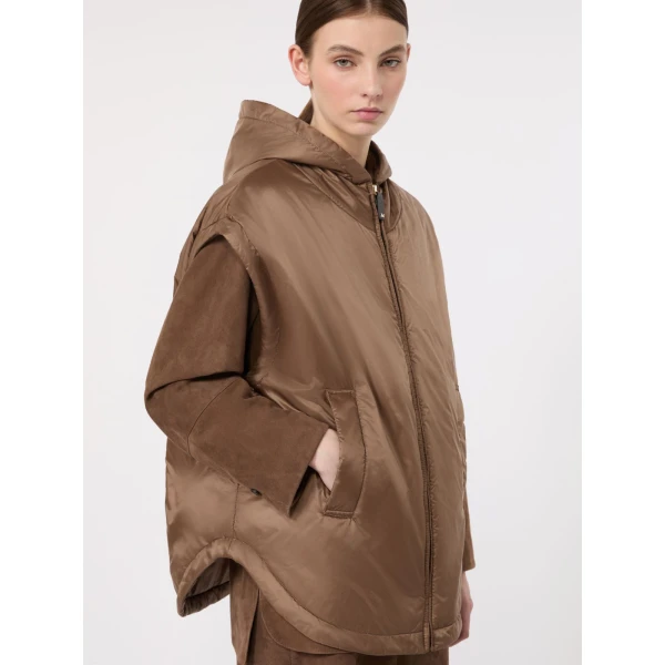 Max Mara Ambra Padded Hooded Water-Repellent Gilet in Mud | Vests | Coveti