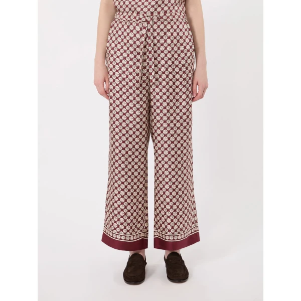Max Mara Amelia Printed Silk Twill Drawstring Trousers in Bordeaux | Tailored pants | Coveti