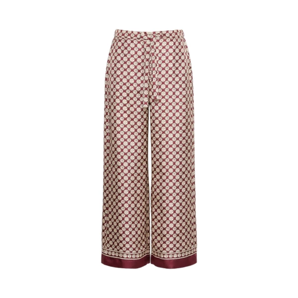 Max Mara Amelia Printed Silk Twill Drawstring Trousers in Bordeaux | Tailored pants | Coveti