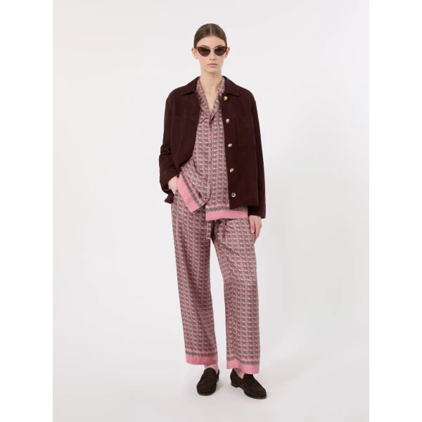 Max Mara Amelia Printed Silk Twill Drawstring Trousers in Pink | Tailored pants | Coveti