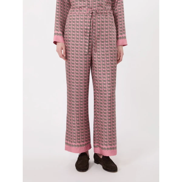 Max Mara Amelia Printed Silk Twill Drawstring Trousers in Pink | Tailored pants | Coveti