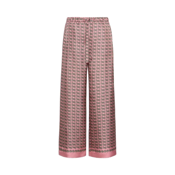 Max Mara Amelia Printed Silk Twill Drawstring Trousers in Pink | Tailored pants | Coveti