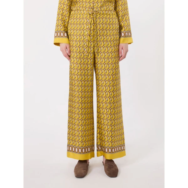 Max Mara Amelia Printed Silk Twill Drawstring Trousers in Yellow | Tailored pants | Coveti
