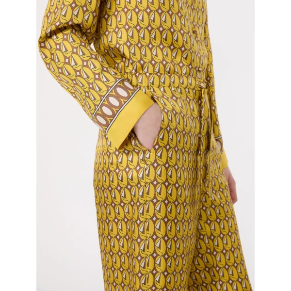 Max Mara Amelia Printed Silk Twill Drawstring Trousers in Yellow | Tailored pants | Coveti