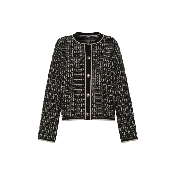 Amico Boxy Wool and Cashmere Cardigan in Black