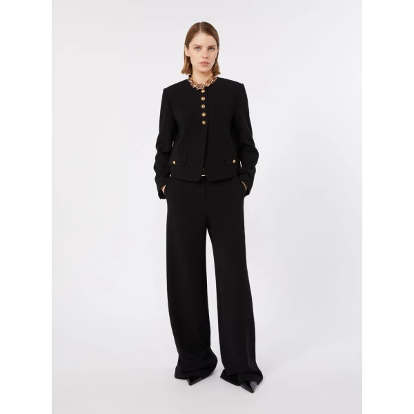 Max Mara Amico Wide-Leg Cady Trousers in Black | Wide leg pants | Coveti