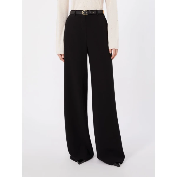 Max Mara Amico Wide-Leg Cady Trousers in Black | Wide leg pants | Coveti