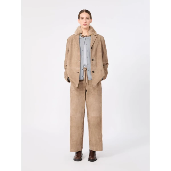 Max Mara Ancora Single-Breasted Suede Jacket in Natural | Leather Jackets | Coveti